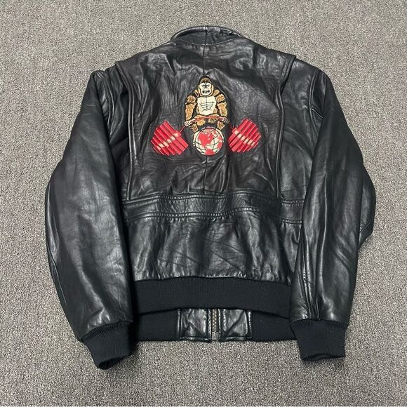 Vintage Tony Nowak Collection World Gym Black Leather Biker Jacket Fits Large XL - Picture 6 of 7